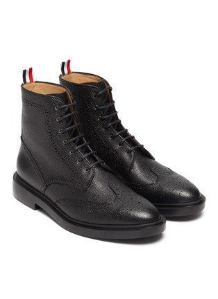 Detail View - Click To Enlarge - THOM BROWNE  - Wingtip' Tricolour Heel Tab Leather Boots