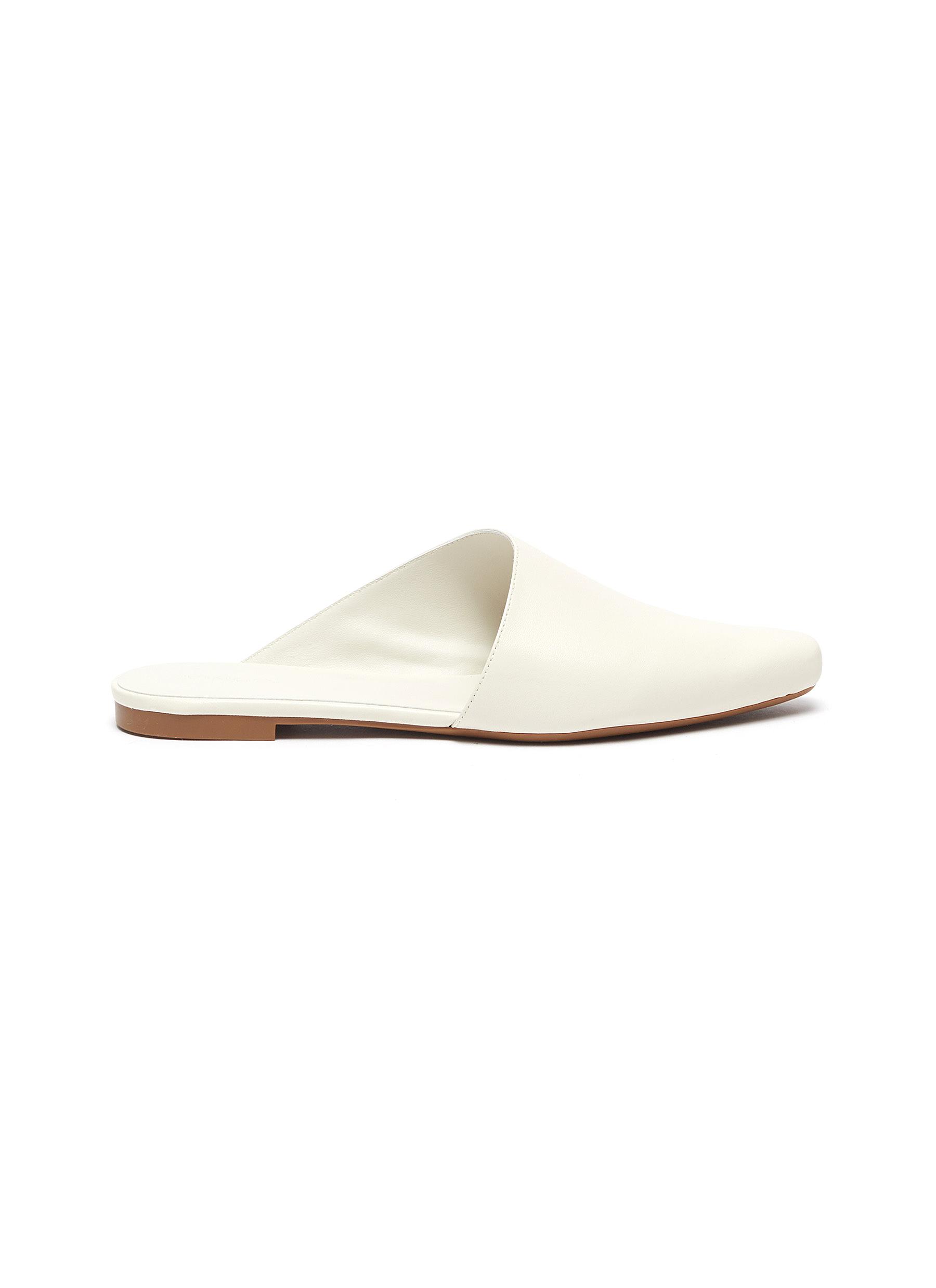 white leather mules