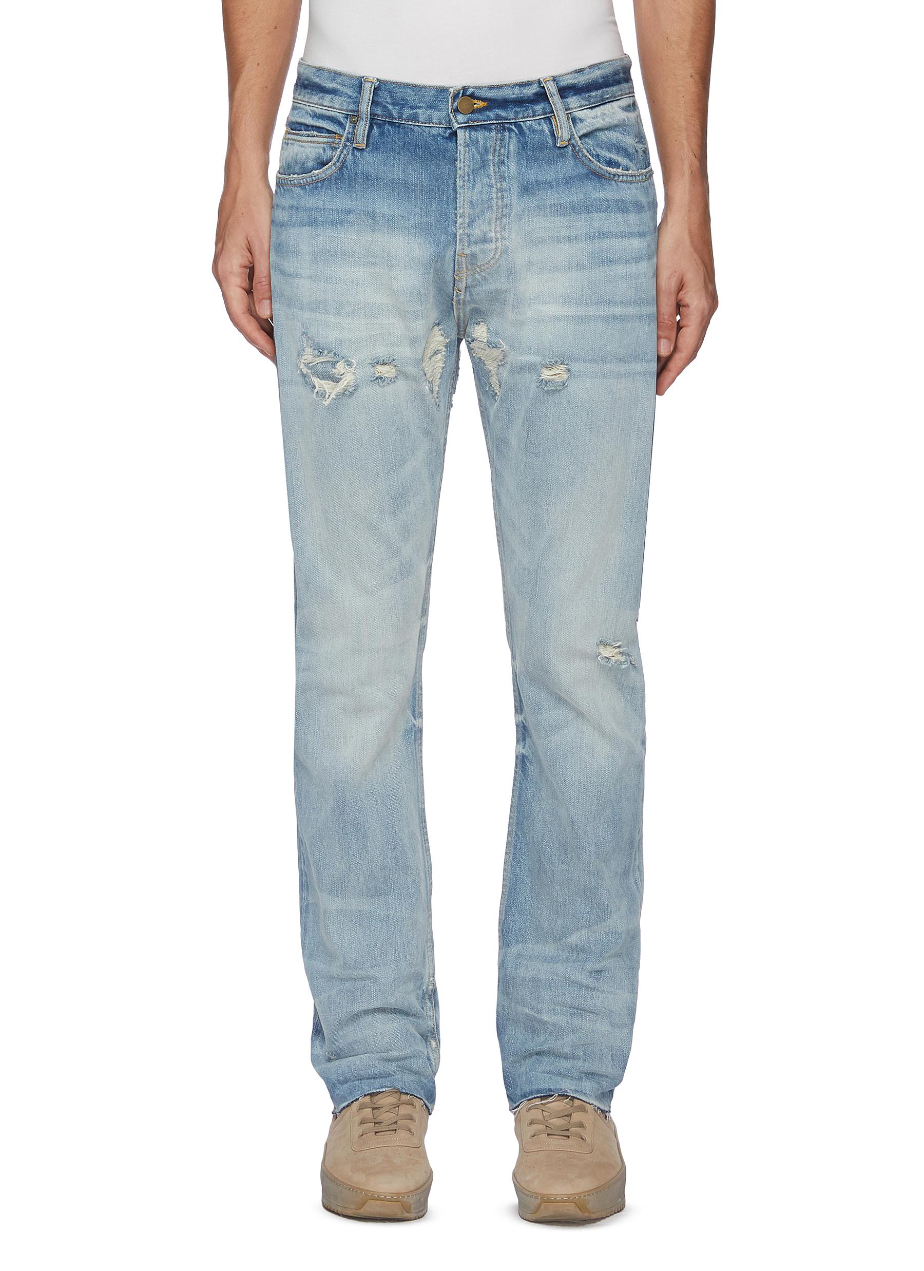 Distressed Detail Whiskered Denim Jeans