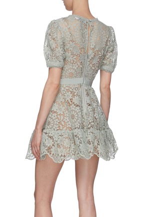 Back View - Click To Enlarge - SELF-PORTRAIT - Puff Sleeve Ruffle Hem Lace Mini Dress
