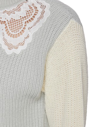  - SELF-PORTRAIT - Lace Detail Colourblock Cotton Wool Blend Sweater