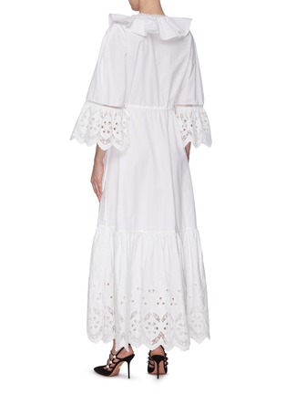 Back View - Click To Enlarge - SELF-PORTRAIT - Ruffle Floral Trim Cotton Maxi Dress