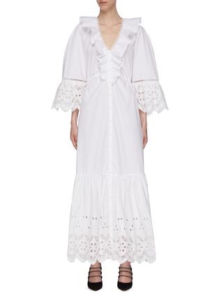 Main View - Click To Enlarge - SELF-PORTRAIT - Ruffle Floral Trim Cotton Maxi Dress