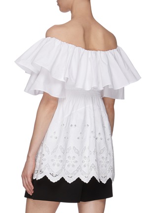 Back View - Click To Enlarge - SELF-PORTRAIT - Ruffle Broderie Trim Off Shoulder Cotton Blouse