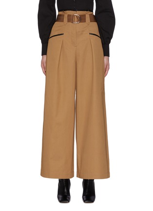 Main View - Click To Enlarge - SELF-PORTRAIT - Belted Contrast Trim Canvas Wide Leg Pants