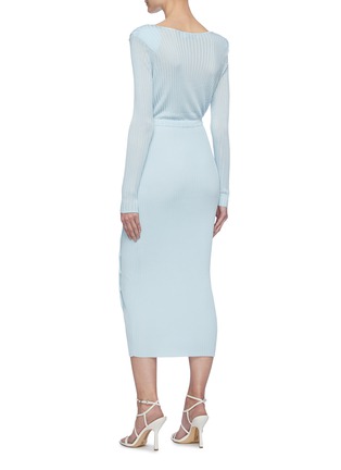 Back View - Click To Enlarge - SELF-PORTRAIT - Cut out waist buttoned side slit rib-knit midi dress