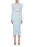 Main View - Click To Enlarge - SELF-PORTRAIT - Cut out waist buttoned side slit rib-knit midi dress