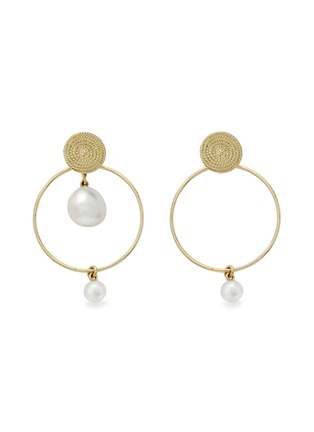 Main View - Click To Enlarge - PENELÓPE - Cypria' filigree disc pearl 14k gold hoop earrings