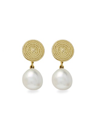 Figure View - Click To Enlarge - PENELÓPE - Cypria' filigree disc pearl 14k gold hoop earrings
