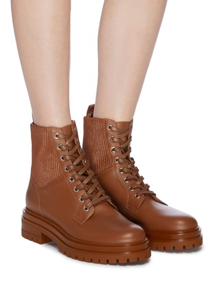 Figure View - Click To Enlarge - GIANVITO ROSSI - Pleated Shaft Leather Combat Boots