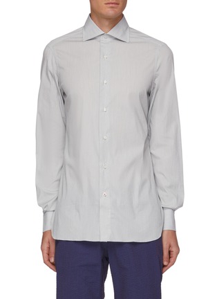 Main View - Click To Enlarge - ISAIA - French Collar Micro Stripe Cotton Blend Shirt