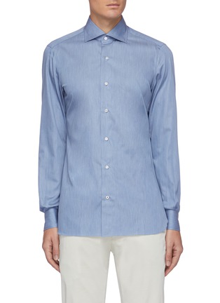 Main View - Click To Enlarge - ISAIA - Denim Effect Spread Collar Cotton Shirt
