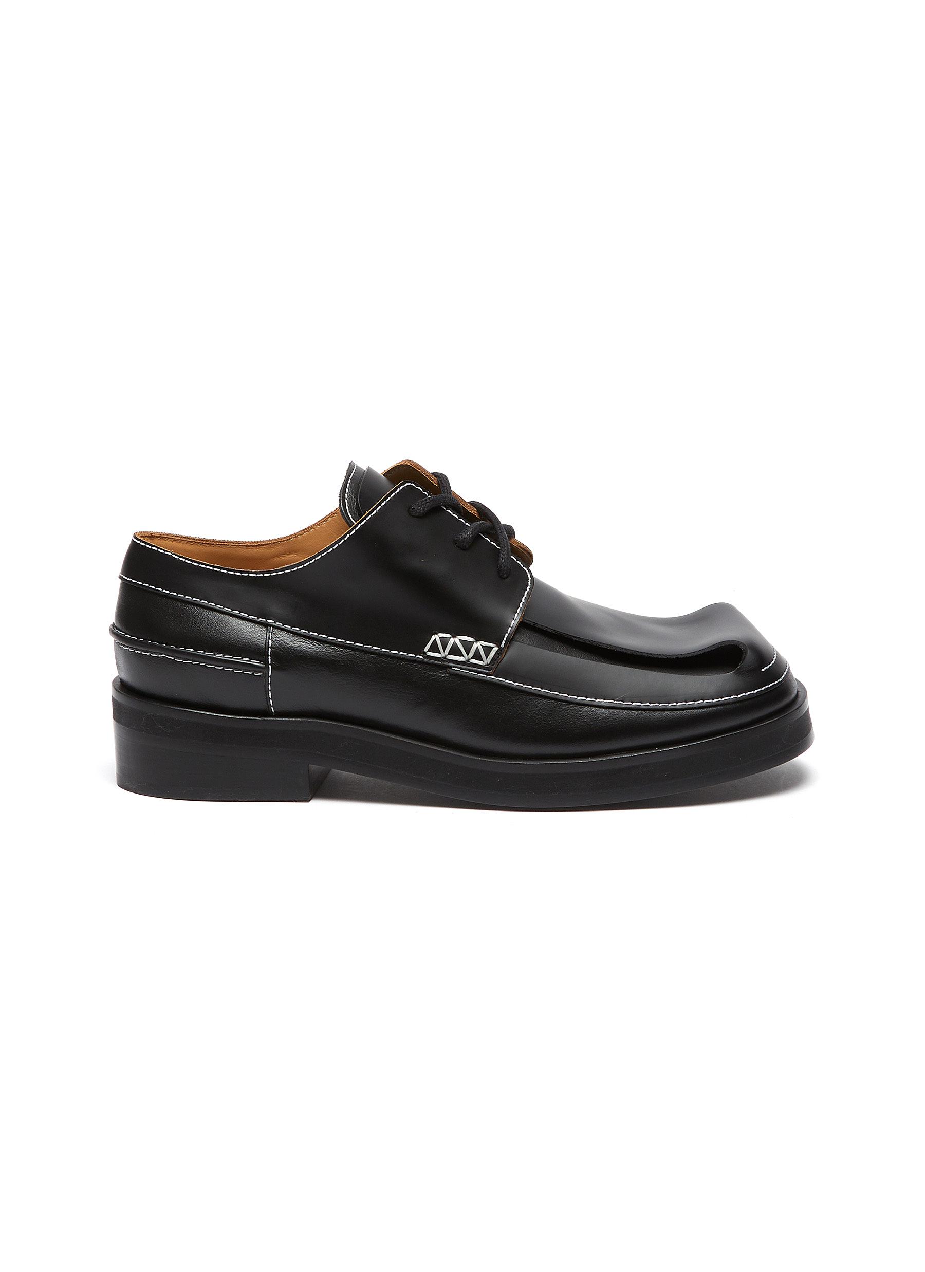 Jw Anderson Square Toe Folded Panel Leather Derby Shoes In Black