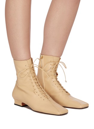 Figure View - Click To Enlarge - MANU ATELIER - 'Duck' block heel lace up leather ankle boots