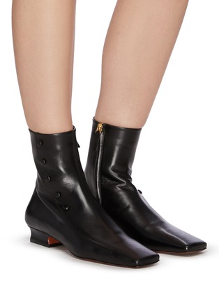 Figure View - Click To Enlarge - MANU ATELIER - 'Duck' block heel button leather ankle boots