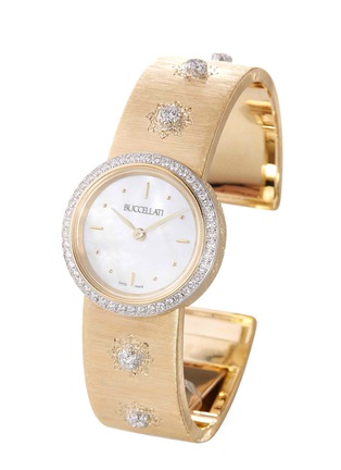 Detail View - Click To Enlarge - BUCCELLATI - 'Macri Classica' diamond 18k gold mother of pearl dial quartz movement watch