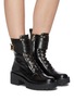Figure View - Click To Enlarge - STELLA LUNA - Gold-tone buckle lug heel leather combat boots