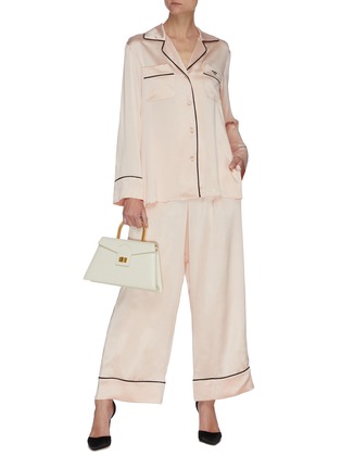 Figure View - Click To Enlarge - FENDI - Contrast Trim Silk Pyjama Set