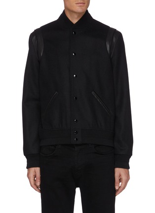 Main View - Click To Enlarge - SAINT LAURENT - Leather patch baseball jacket