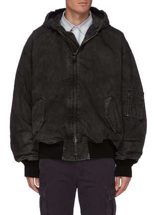 Main View - Click To Enlarge - BALENCIAGA - Japanese wash denim flannel lining hooded bomber jacket