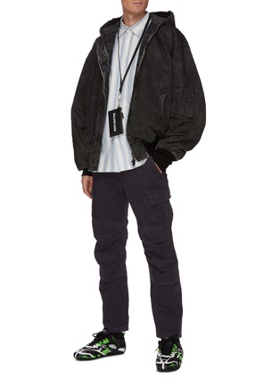 Figure View - Click To Enlarge - BALENCIAGA - Japanese wash denim flannel lining hooded bomber jacket