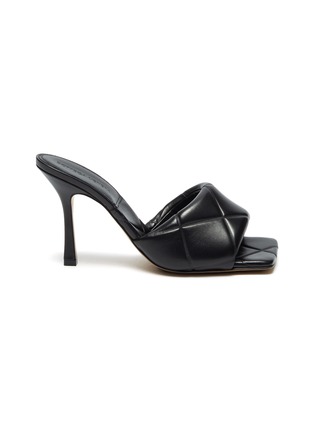 Main View - Click To Enlarge - BOTTEGA VENETA - Intrecciato leather square toe heeled sandals