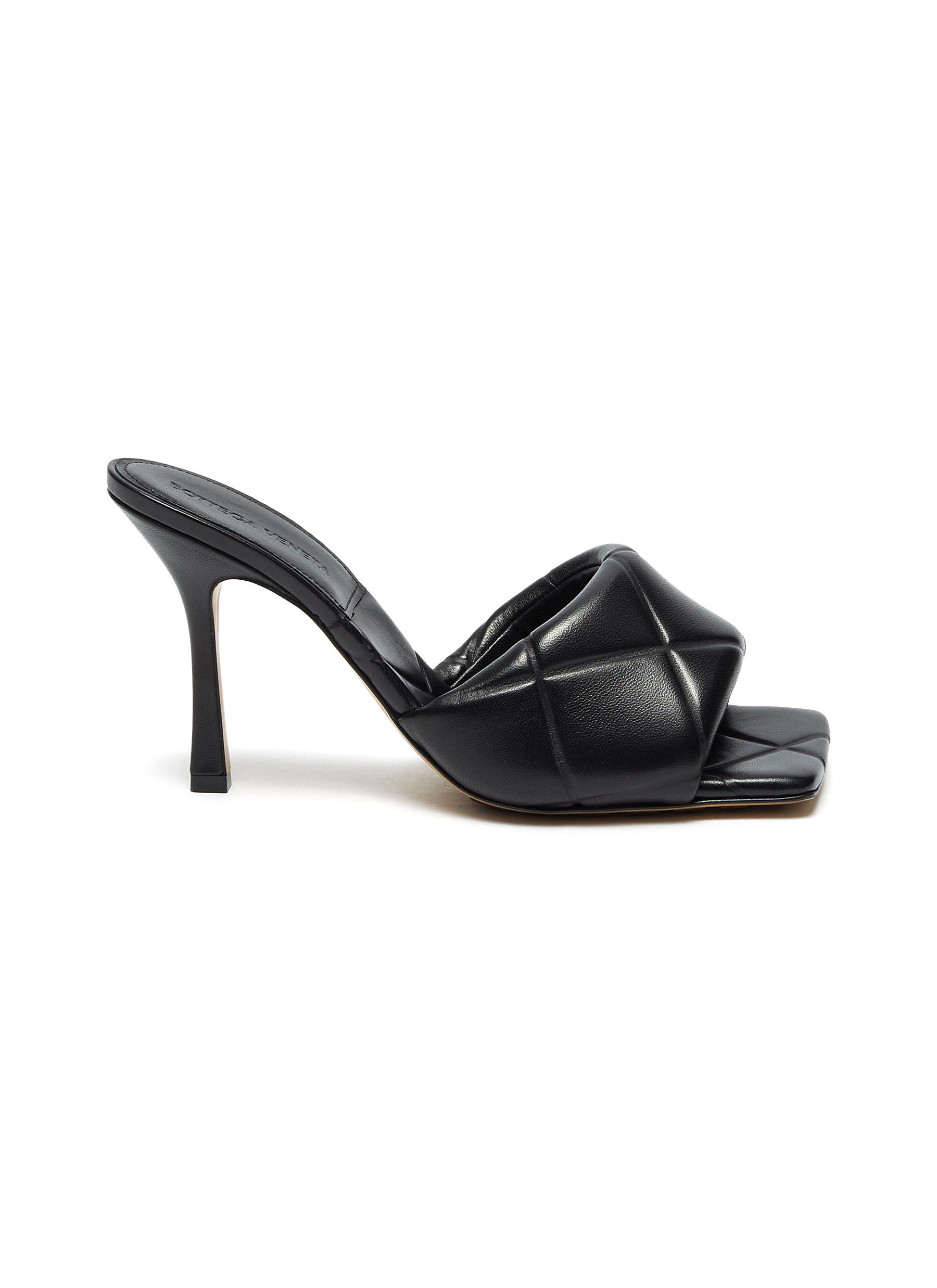Intrecciato leather square toe heeled sandals