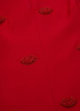 Detail View - Click To Enlarge - VALENTINO GARAVANI - Lip Motif Embroidered Short Sleeve Virgin Wool Silk Blend Mini Dress