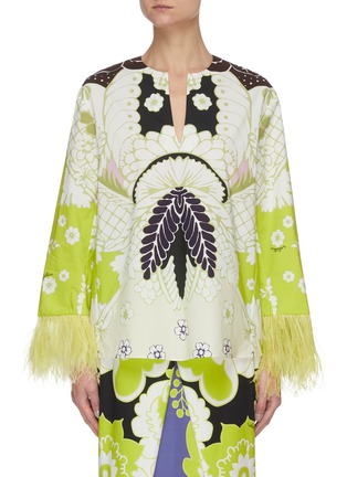 Main View - Click To Enlarge - VALENTINO GARAVANI - Feather sleeve graphic print top