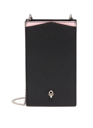 Main View - Click To Enlarge - ALEXANDER MCQUEEN - Crystal Embellished Skull Motif Leather Phone Holder