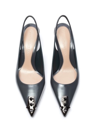 Detail View - Click To Enlarge - ALEXANDER MCQUEEN - 'Punk Stud' Metallic Toe Stud Slingback Leather Pumps