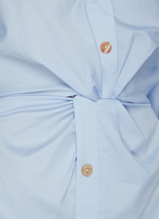 Detail View - Click To Enlarge - NANUSHKA - 'Ayse' Front Knot Open Collar Poplin Shirt Dress
