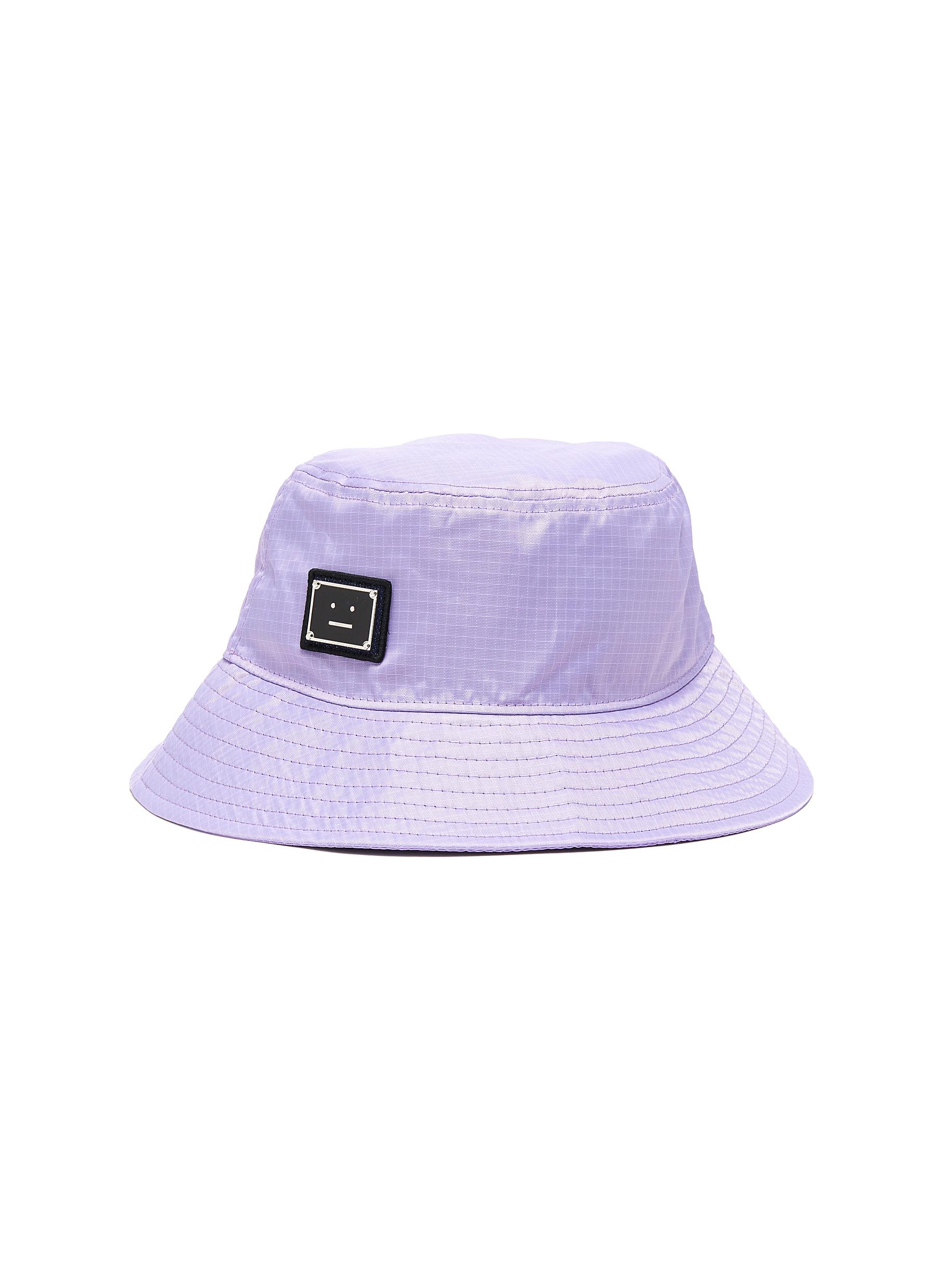 Acne Studios Face Plaque Nylon Bucket Hat In Purple