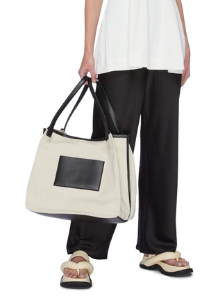 Figure View - Click To Enlarge - JIL SANDER - 'Origami' leather panel canvas tote