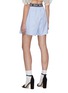 Back View - Click To Enlarge - MIU MIU - Elastic Logo Waist Stripe Poplin Shorts