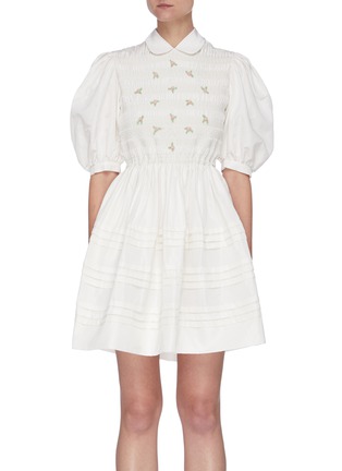 Main View - Click To Enlarge - MIU MIU - Embroidered flowers puff sleeve mini dress