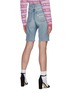 Back View - Click To Enlarge - MIU MIU - Fringe Hem Stone Wash Mid Thigh Denim Shorts