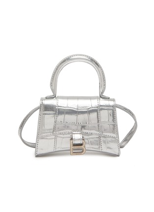 Main View - Click To Enlarge - BALENCIAGA - 'Hourglass' Logo Plaque Mini Croc-embossed Leather Bag
