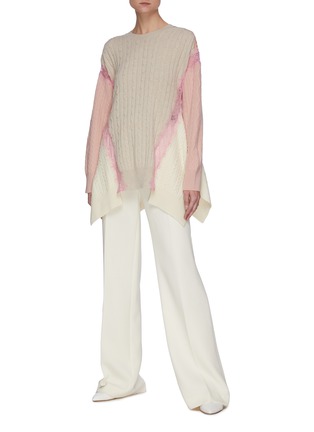 Figure View - Click To Enlarge - STELLA MCCARTNEY - Lace trim cable-knit oversized wool sweater