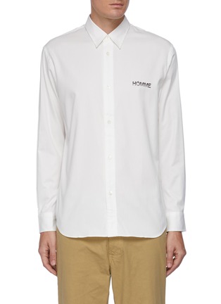 Main View - Click To Enlarge - COMME DES GARÇONS HOMME - Embroidered Homme slogan shirt