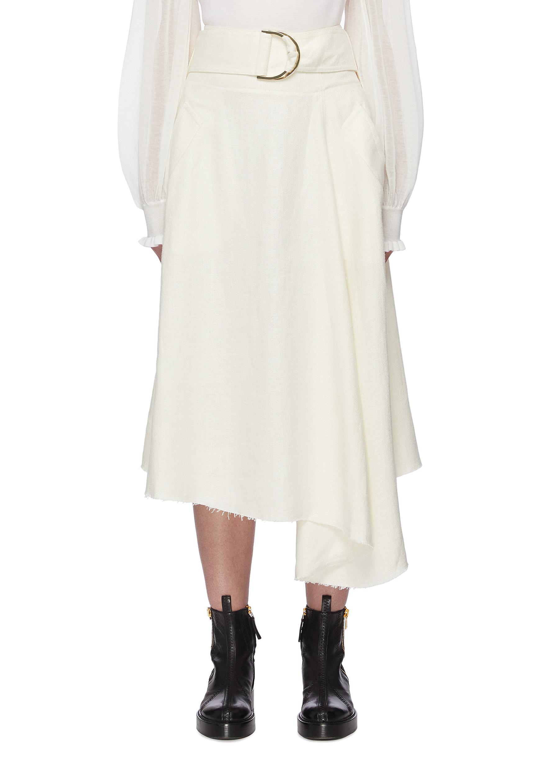Jw Anderson Asymmetric Belted Linen-tweed Midi Skirt In White | ModeSens