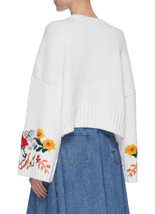 Back View - Click To Enlarge - JW ANDERSON - Oscar Wilde Quote Floral Motif Crop Merino Wool Sweater
