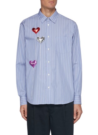Main View - Click To Enlarge - DOUBLET - Metallic Heart Shape Balloon Motif Stripe Shirt