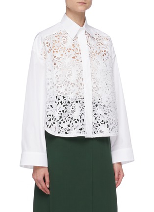 Front View - Click To Enlarge - VALENTINO GARAVANI - Lace front poplin blouse