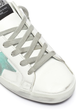 Detail View - Click To Enlarge - GOLDEN GOOSE - 'Super-Star' Metallic Heel Tab Distressed Leather Sneakers