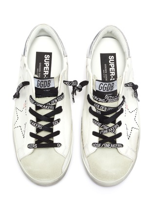 Detail View - Click To Enlarge - GOLDEN GOOSE - 'Super-Star' Metallic Heel Tab Distressed Leather Sneakers