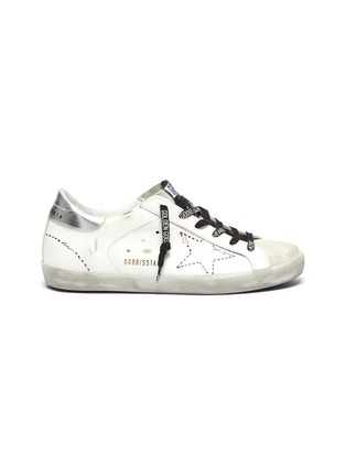 Main View - Click To Enlarge - GOLDEN GOOSE - 'Super-Star' Metallic Heel Tab Distressed Leather Sneakers