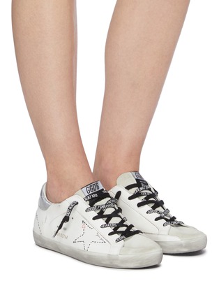 Figure View - Click To Enlarge - GOLDEN GOOSE - 'Super-Star' Metallic Heel Tab Distressed Leather Sneakers