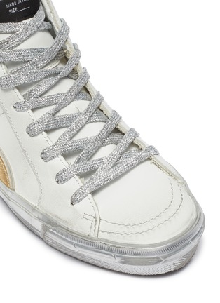Detail View - Click To Enlarge - GOLDEN GOOSE - 'Slide' Metallic Overlay Distressed High Top Leather Sneakers