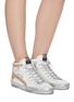 Figure View - Click To Enlarge - GOLDEN GOOSE - 'Slide' Metallic Overlay Distressed High Top Leather Sneakers